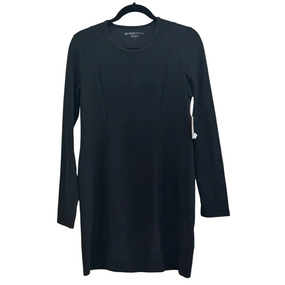 NWT! Beyond Yoga After Dark Space Dye Black Long Sleeve Mini Dress - Large - Picture 2 of 7